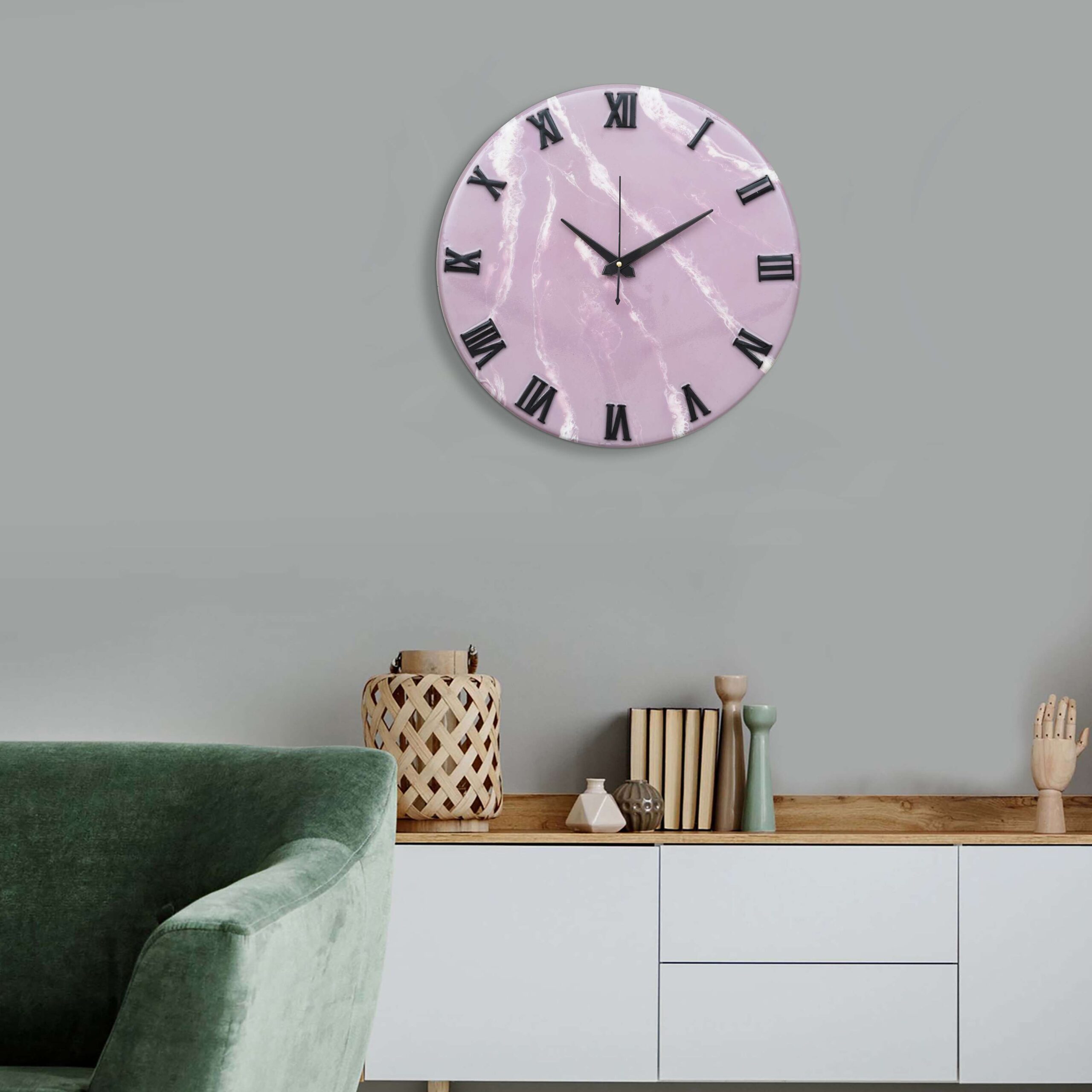 Exquisite Wooden Handmade Wall Clock Pink With White Printed Acrylic Wall Clock for Home & Office Decorative Big Size Clock (16 Inch) - Image 2