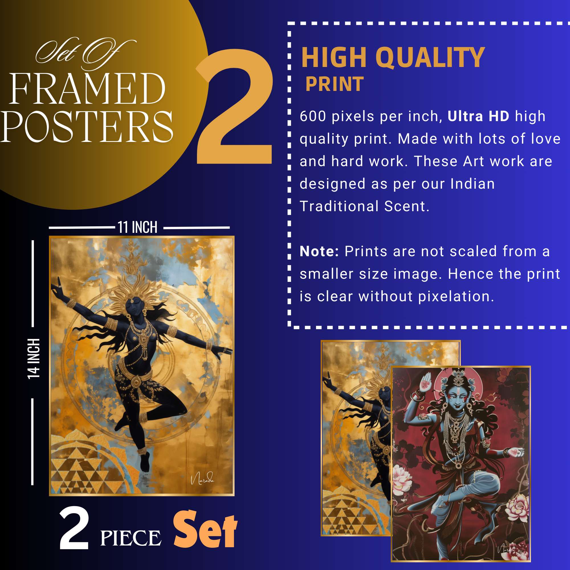 Set of Two Wall Paintings for Wall Dacoration Golden Framed Wall Paintings for Living Room & Bedroom Wall Art for Home Decoration & Office Wall Décor (14x11 inch CH-GD2-1) - Image 3