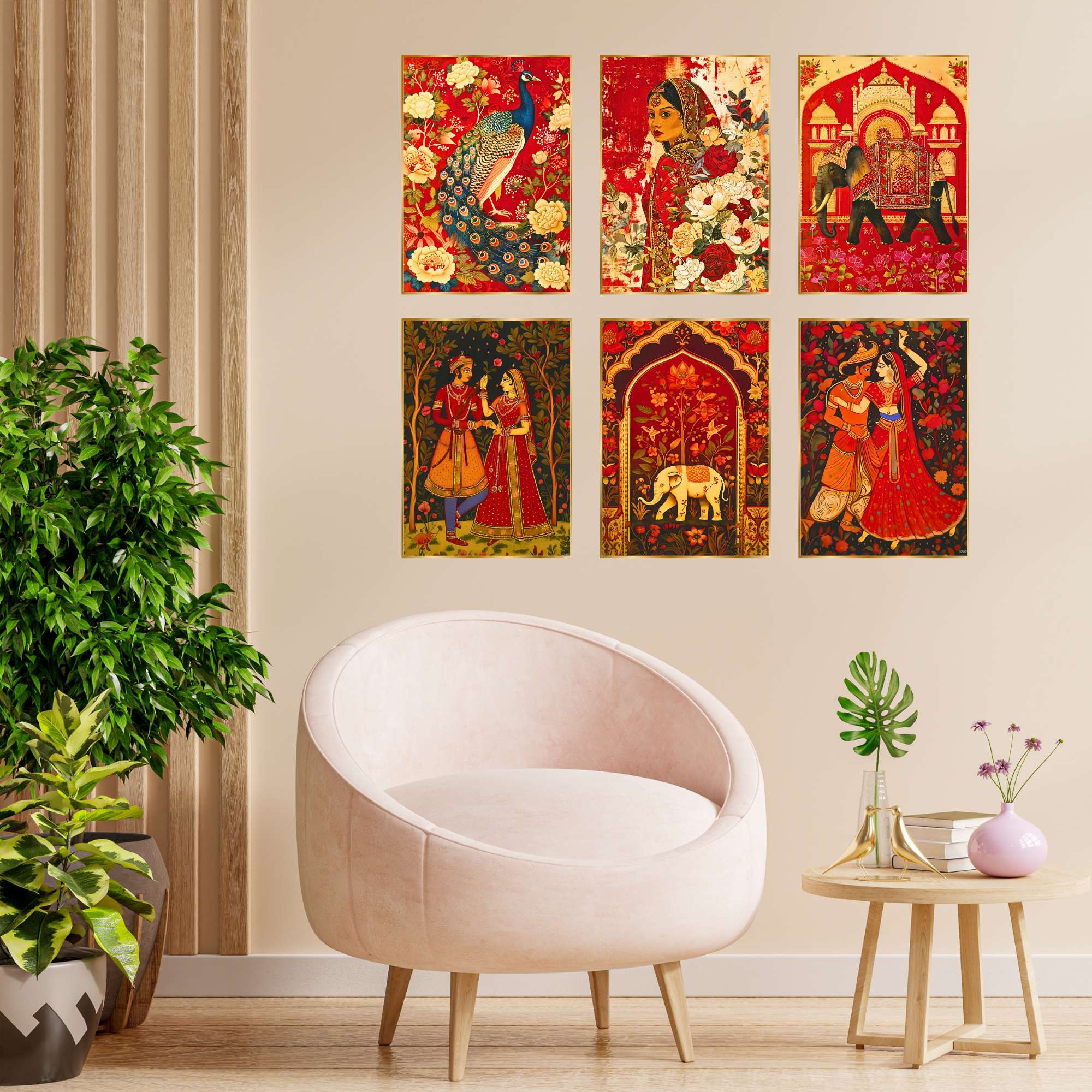 Set of Six Wall Paintings for Wall Dacoration Golden Framed Wall Paintings for Living Room & Bedroom Wall Art for Home Decoration & Office Wall Décor (17x13 inch CH-GD6-11)