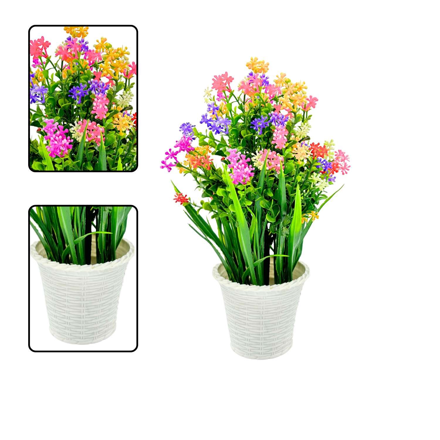 Wild Artificial Flower Plants With Cute Hexa Pot Flower Plant For Home Office Décor Tabletop And Desk Decoration Artificial Flower For Balcony Indoor Décor (RV-AP5) - Image 2