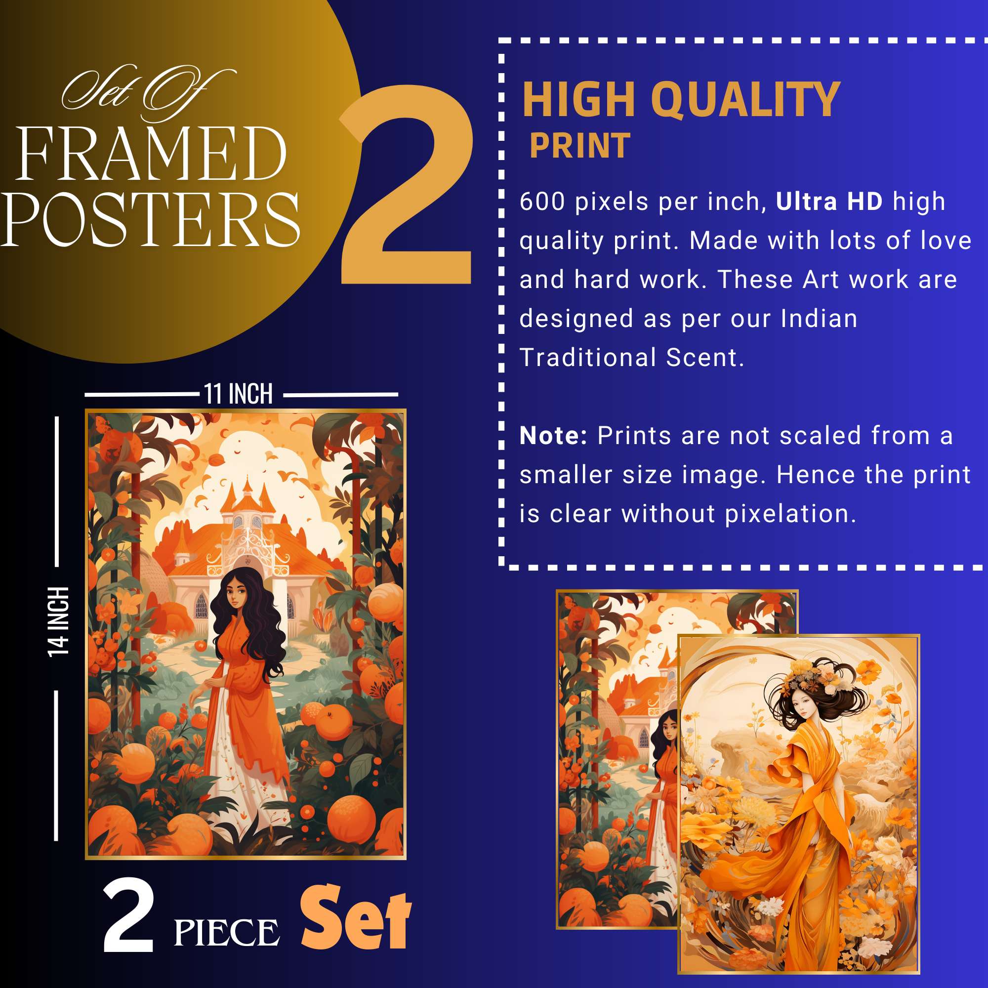 Set of Two Wall Paintings for Wall Dacoration Golden Framed Wall Paintings for Living Room & Bedroom Wall Art for Home Decoration & Office Wall Décor (14x11 inch CH-GD2-20) - Image 4